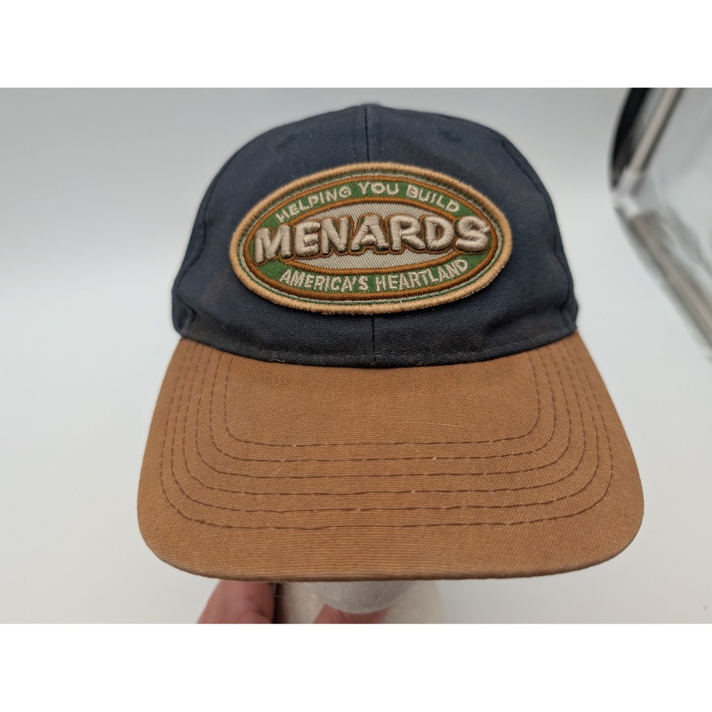 Menards America's Heartland Since 1960 Navy Blue Brown Strapback Baseball Hat